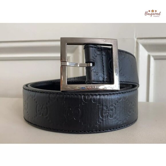 Authentic Gucci Black Monogram Guccissima Leather Silver Buckle Belt 100/40 - Picture 12 of 12